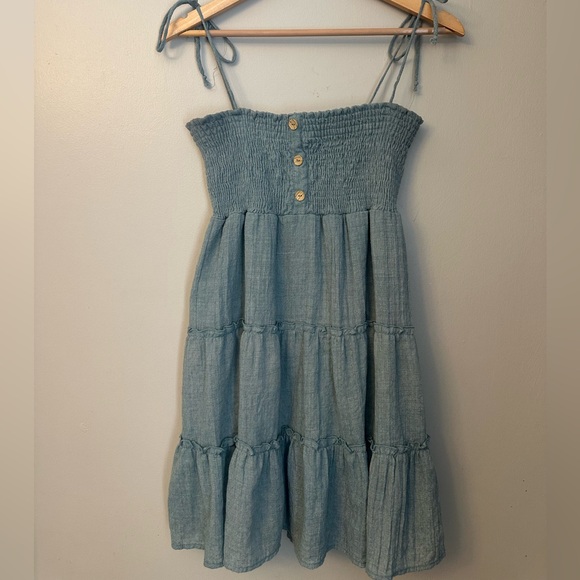 Altar'd State Dresses & Skirts - Altar'd State Sage Green Smocked Summer Dress Size L Buttons Adjustable Straps
